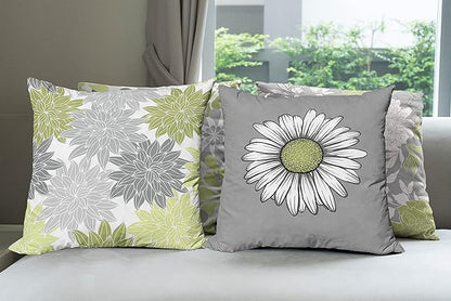 Ambesonne Floral Throw Pillow Cushion Case Pack of 4, Flower Petals Color Palette Chamomile Peony Dahlia and Sunflower, Accent Double-Sided Digital Printing, 18", Grey Pastel Green