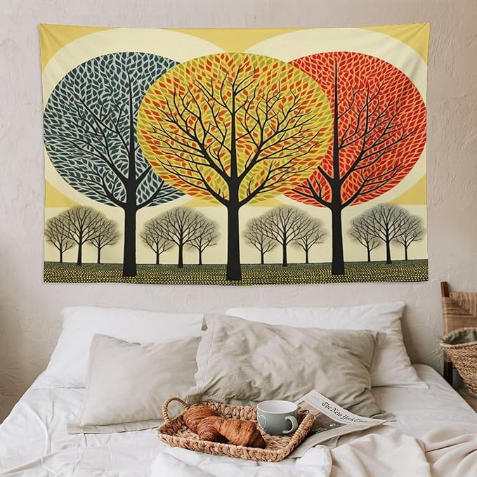 Tapestry Shabby Chic Trees Tapestry Vintage Aesthetic Tapestries Rustic Autumn Tapastry's Wall Hanging Vintage Wall Hanging for Living Room Dorm Decor Landscape 60"x90" Christmas Family Party