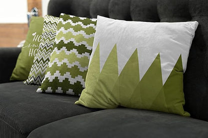 Ambesonne Modern Throw Pillow Cushion Case Pack of 4, Geometric Style Pattern of Triangles Zigzags Love Home Phrase Design, Modern Accent Double-Sided Digital Printing, 18", Olive Green and White