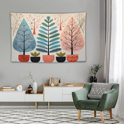 MaSiledy Shabby Chic Trees Tapestries Rustic Autumn Tapestry Vintage Aesthetic Tapestries Landscape Tapestry for Bedroom Aesthetic Home Decor 40"x60" Holiday Scene Banner for Winter Christmas Party