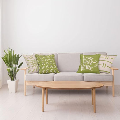 Ambesonne Modern Throw Pillow Cushion Case Pack of 4, Scandinavian Minimal Ornaments Boho Feather Leaves and Home Phrase, Modern Accent Double-Sided Digital Printing, 24", Pale Tan and Pistachio Green