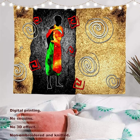 Batmerry African Ethnic Retro Tapestry, Vintage Motive Oil Landscape Fashion Wall Art Hanging Decoration Polyester Fiber White Ruffled Around for Dorm Room Bedroom Living Room, 39.1x59.1 inches