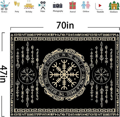 OSUNBD Nordic Vikings Tapestry Small 70x47inches Soft Flannel Vegvsir Symbol Amulet Celtic Rune Scandinavian Aesthetic Mythology Tapestry Wall Hanging for Bedroom Living Room Decor