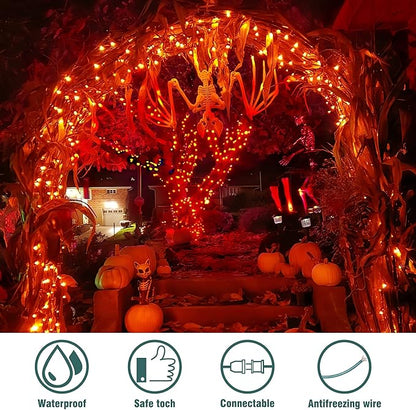 Hopolon Mini Orange Halloween Lights, 2PACk 50 Incandescent Christmas String Lights, 13FT 120V UL Certified Xmas Tree Lights for Christmas, Patio, Holiday, Party, Home, Indoor Outdoor Decor, Orange