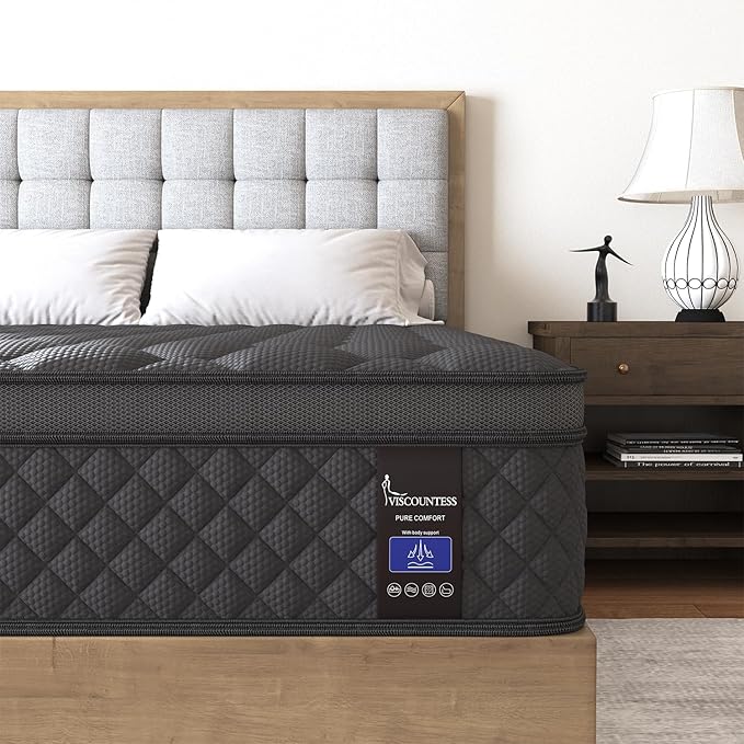 Twin Mattress 14 Inch, Medium Firm Hybrid Mattresses Euro Top for Back & Lumbar Support,Individual Pocket Spring Bed for Motion Isolation & Pressure Relief