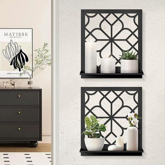 Black Metal Wall Candle Holder Set of 2, Minimalist Rustic Aesthetics Wall Art Decor for Living Room Bedroom Bathroom (11.8 x 13 in)