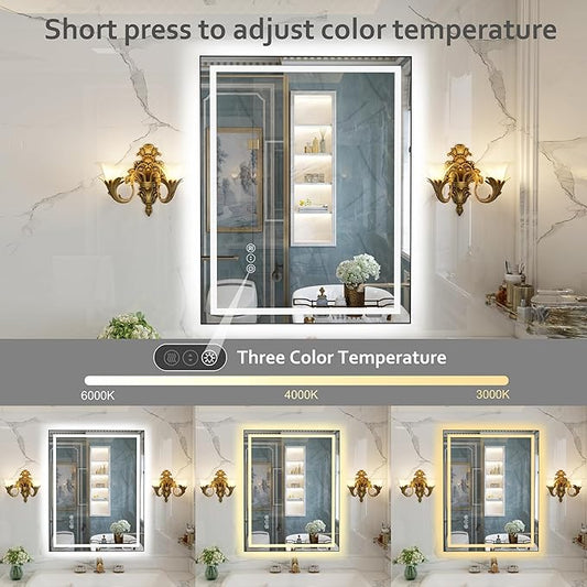 40"x 32" LED Bathroom Mirror with Black Frame, Bathroom Mirror with Lights Front and Backlit, Lighted Mirror Stepless Dimmable, Anti-Fog, Memory, LED Vanity Mirror with Lights 3 Colors