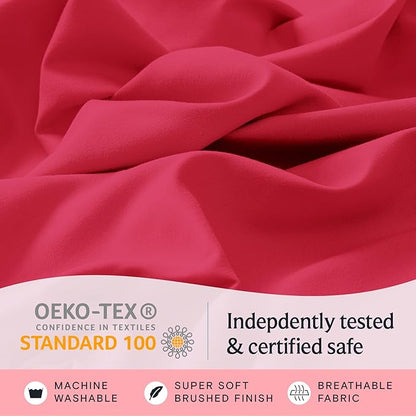 LuxClub 3 PC Sheet Set Bed Sheets Deep Pockets 16" Eco Friendly Wrinkle Free Cooling Machine Washable Hotel Bedding Silky Soft - Red Twin