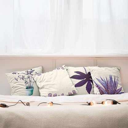Ambesonne Botanical Throw Pillow Cushion Case Pack of 4, Minimalist Watercolor Painting Leaves Agave Branches Plant in a Pot, Modern Accent Double-Sided Digital Printing, 18", Quartz and Lavender
