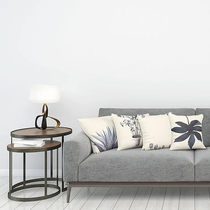 Ambesonne Botanical Throw Pillow Cushion Case Pack of 4, Minimalist Watercolor Painting Leaves Agave Branches Plant in a Pot, Modern Accent Double-Sided Digital Printing, 18", Purpleblue and Dimgray