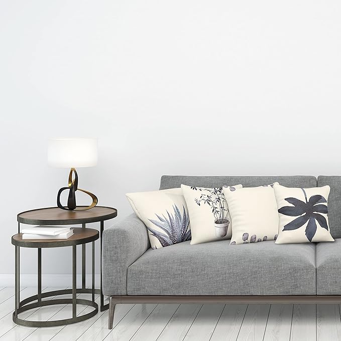 Ambesonne Botanical Throw Pillow Cushion Case Pack of 4, Minimalist Watercolor Painting Leaves Agave Branches Plant in a Pot, Modern Accent Double-Sided Digital Printing, 16", Purpleblue and Dimgray