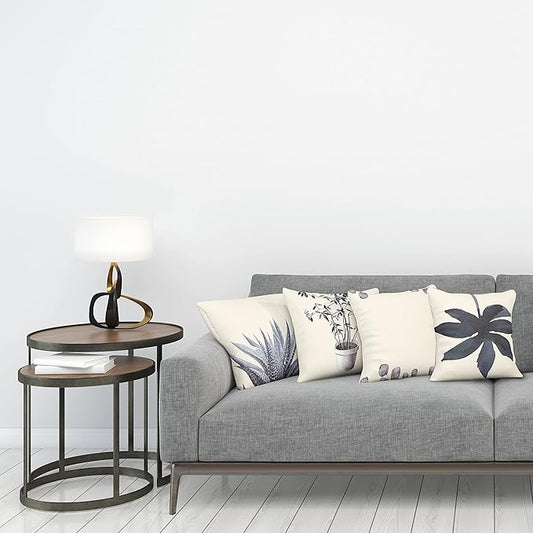 Ambesonne Botanical Throw Pillow Cushion Case Pack of 4, Minimalist Watercolor Painting Leaves Agave Branches Plant in a Pot, Modern Accent Double-Sided Digital Printing, 16", Purpleblue and Dimgray