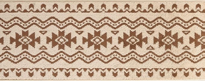 Custom Length Cut to Size Tribal Ethnic Southwestern Inspired Hallway Runner Rug, Non Slip Rubber Backed, 31 inch Wide X Customized Length, Aztec Beige, 31 inch X 24 feet