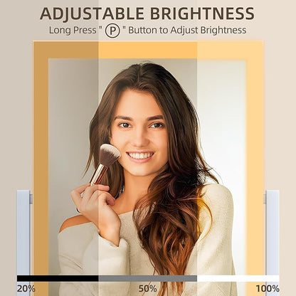 FENNIO Vanity Mirror with Lights - 17"x13" Lighted Makeup Mirror, Makeup Mirror with Lights, Touch Screen with 3-Color Lighting, Dimmable,Desk Mirror with Light for Vanity Tabletop
