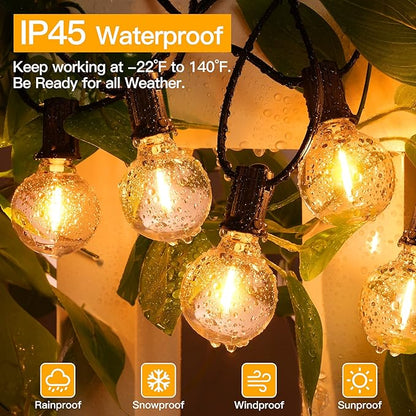 Ollny 150FT Outdoor String Lights, Waterproof Connectable Shatterproof Outside Light with 75 Edison + 4 Spare LED Bulbs Plug in, Patio Lights for Indoor Balcony Porch Camping Deck