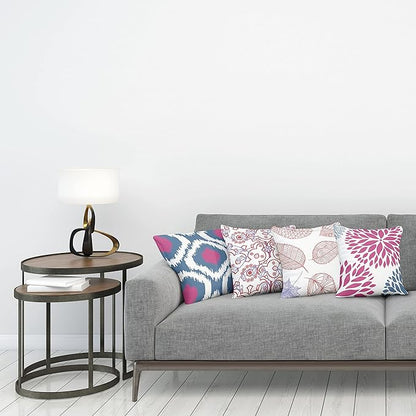 Ambesonne Vintage Throw Pillow Cushion Case Pack of 4, Bohemian Ornamental Leaves Dahlia Pattern Geometric Art Curlicue Motif, Modern Accent Double-Sided Digital Printing, 18", Pink and Dark Sky Blue