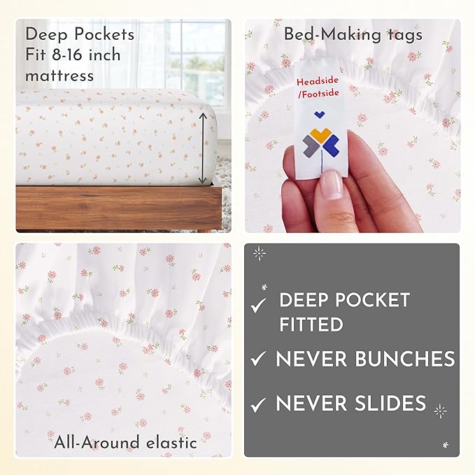 California Design Den Full Size Bed Sheets Set - 400 Thread Count Sateen, Natural 100% Cotton Sheets, Deep Pocket Cooling and Durable Bedding - Soft Floral
