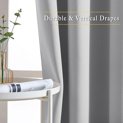 NICETOWN Blackout Curtains Panels for Bedroom - 3 Pass Microfiber Noise Reducing Thermal Insulated Solid Ring Top Blackout Window Drapes (2 Panels, 66 x 72 Inch, Silver Grey)