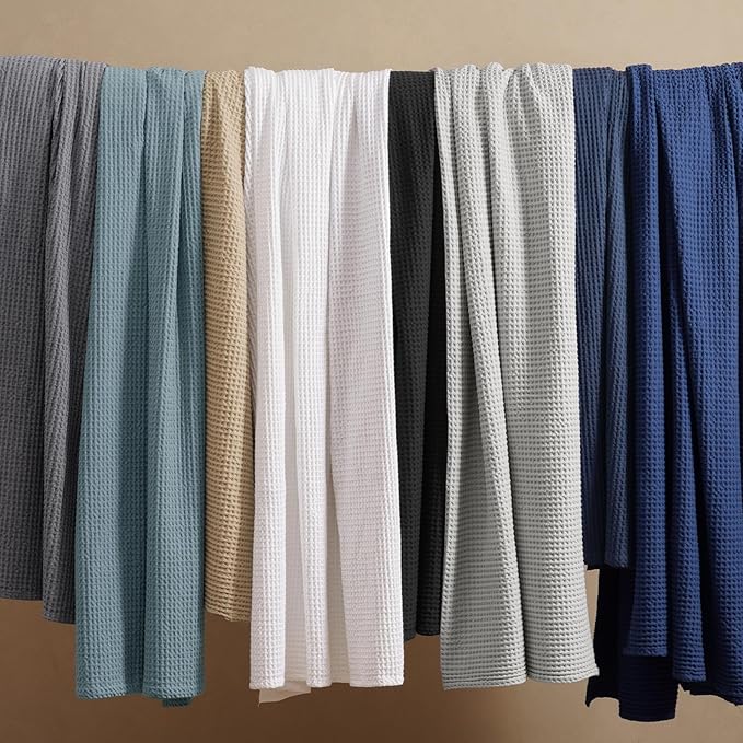 PHF 100% Cotton Waffle Weave Blanket Queen Size 90"x90" - Lightweight Washed Soft Breathable - Perfect Layer for Couch Bed Sofa - Elegant Home Decoration Gift - Black