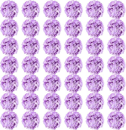 Auihiay 64pcs Hydrangea Artificial Flowers, Purple Artificial Hydrangea Flowers, Silk Hydrangea Heads with Stems for Garden, Home Party Baby Shower DIY Wedding Centerpiece (Purple)