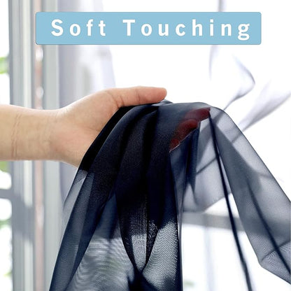 OWENIE Blue Sheer Curtains, Sheer Curtains 84 inch Length 2 Panels Set, Rod Pocket Voile Fimly Sheer Drapes for Living Room/Bedroom, 2pcs, Each 42" W x 84" L, Navy Blue