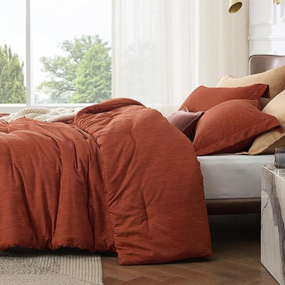 Bedsure Full Comforter Set - Burnt Orange Soft Bedding for All Seasons, Cationic Dyed Bed Set, 3 Pieces, 1 Full Size Comforter (82"x86") and 2 Pillow Shams (20"x26"+2")