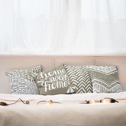 Ambesonne Geometric Throw Pillow Cushion Case Pack of 4, Home Phrase Minimal Zigzag Squama Dahlia Flowers Chevron Tribal, Modern Accent Double-Sided Digital Printing, 16", Cocoa White Charcoal Grey