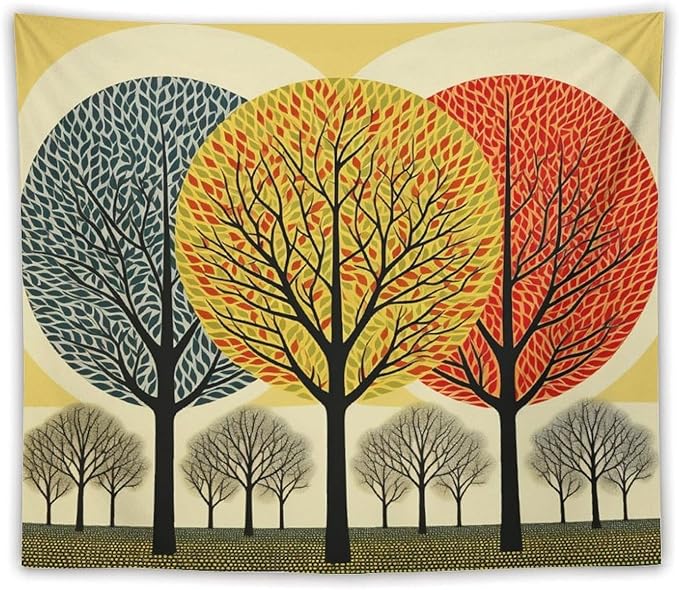 Wall Tapestry Shabby Chic Trees Tapestry Watercolor Rustic Forest Tapestry for Bedroom Aesthetic Wall Art for Bedroom Living Room Decor Home Decor 50"x60" Tapestries Winter Snowflake Decorative