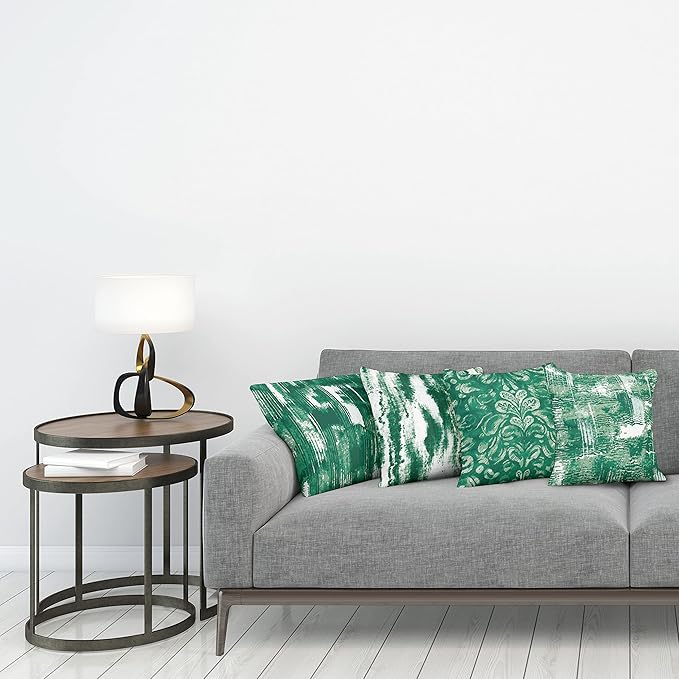 Ambesonne Vintage Throw Pillow Cushion Case Pack of 4, Abstract Grunge Effect Brushstrokes and Waving Striping Stains Paisley Drops, Modern Accent Double-Sided Digital Printing, 24", Forest Green