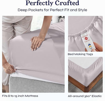 California Design Den Twin XL Sheet Sets - Soft 400 Thread Count Sateen, Natural 100% Cotton Sheets with Deep Pockets, Cooling and Durable Bedding Set - Dusky Lavender Grey