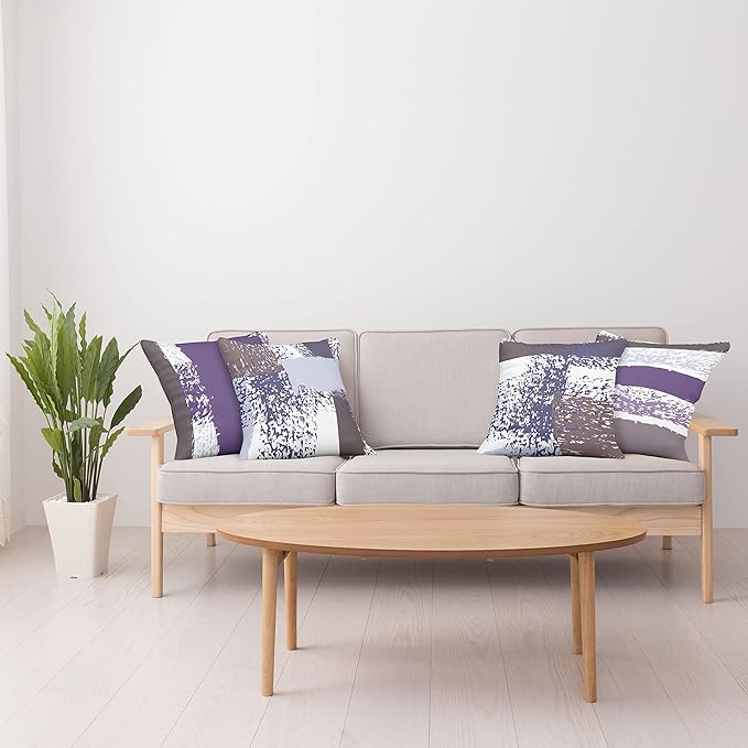 Ambesonne Grunge Throw Pillow Cushion Case Pack of 4, Abstract Design Simplistic Minimal Stripes Brushstrokes Contemporary, Modern Accent Double-Sided Digital Printing, 24", Purpleblue and Lavender