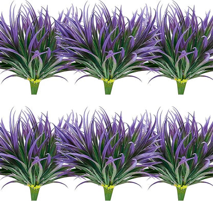 16pcs Artificial Plants Outdoor Flowers UV Resistant Fake Tall Grass Plants Faux Tropical Shrubs Plastic Greenery Bushes Front Porch Patio Garden Outside Decoration
