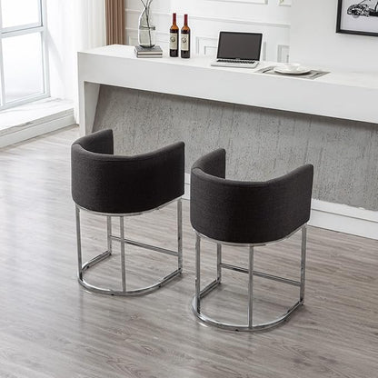 Modern Counter Height Linen Upholstered Bar Stool, 24" Kitchen Counter Island Stool Bar Chairs with Chrome Finish Metal Frame for Kitchen Island, Charcoal