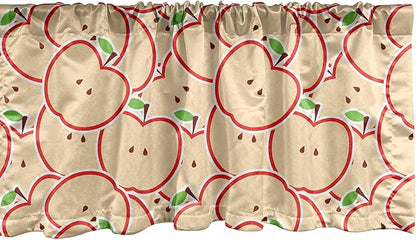 Ambesonne Fruits Window Valance Pack of 2, Modern Illustration Fruit from Abstract Cartoon Drawing Outline Look, Rod Pocket Curtain Valances for Kitchen Bedroom, 42" X 12", Apple Green Beige and Red
