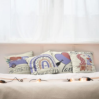 Ambesonne Romantic Throw Pillow Cushion Case Pack of 4, Love Hearts Arrow You and Me Be My Valentine Hugs Kisses Lettering, Modern Accent Double-Sided Digital Printing, 18", Ivory Lavender Pale Rust