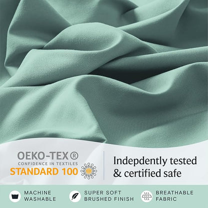 LuxClub 5 PC Split King Sheet Set Bed Sheets Deep Pockets Wrinkle Free Cooling Sheets Machine Washable Hotel Bedding Silky Soft - Light Teal Split King