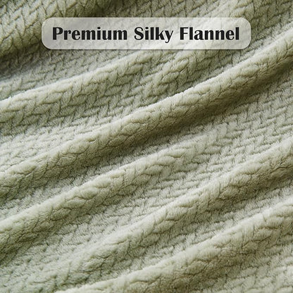 NEWCOSPLAY Super Soft Queen Blanket Sage Green Premium Silky Flannel Fleece Leaves Pattern Lightweight Bed Blanket All Season Use (Sage Green, Queen(90"x90"))