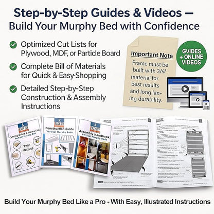 Full Size DIY Murphy Bed Hardware Kit – Horizontal Wall Bed for Space-Saving - Budget-Friendly DIY Setup -Made in USA -Hide Away Design with Full Murphy Bed Hardware - Bed Lift Mechanism - Pull Down