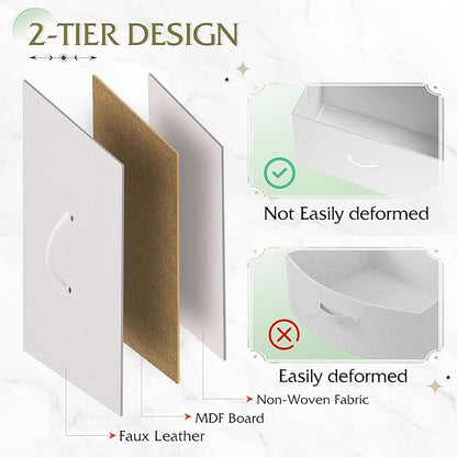 WLIVE White Nightstand, Night Stand with 2 Drawers, Small Dresser for Bedroom, Bedside Furniture, College Dorm, End Table with Fabric Bins, Dormitory, Size L