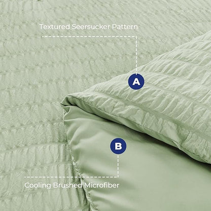 HYMOKEGE Light Green California King Comforter Set Seersucker 7 Pieces, All Season Luxury Bed in a Bag for Bedroom, Bedding Set with Comforters, Sheets, Pillowcases & Shams