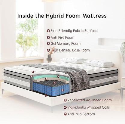 Full Mattress 12 Inch Hybrid Mattress Full - Memory Foam & Individually Pocket Coils Springs | Pressure Relief | Motion Isolation, Edge Support | CertiPUR-US Certified | Medium Firm