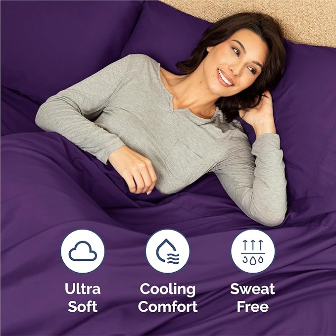 Twin 4 Piece Sheet Set - Comfy Breathable & Cooling - Ultra Soft Hotel Luxury Bedding Set w/ 8-16 Inch Deep Pockets - 1 Flat & 1 Fitted Sheet & 2 Pillowcases - Cozy, Wrinkle Free & Easy Care - Purple