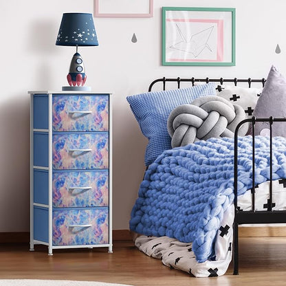 Sorbus Dresser Storage Tower, Organizer Drawers for Closet Boys & Girls Bedroom, Bedside Furniture, Chest for Home, College Dorm, Steel Frame, Wood Top, Tie-dye Fabric Bins (4-Drawer, Pastel Tie-dye)