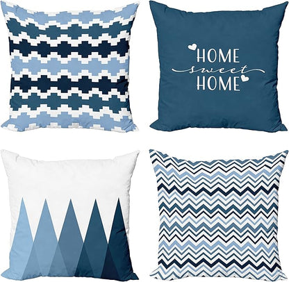 Ambesonne Modern Throw Pillow Cushion Case Pack of 4, Geometric Style Pattern of Triangles Zigzags Love Home Phrase Design, Modern Accent Double-Sided Digital Printing, 20", Petrol Blue and White