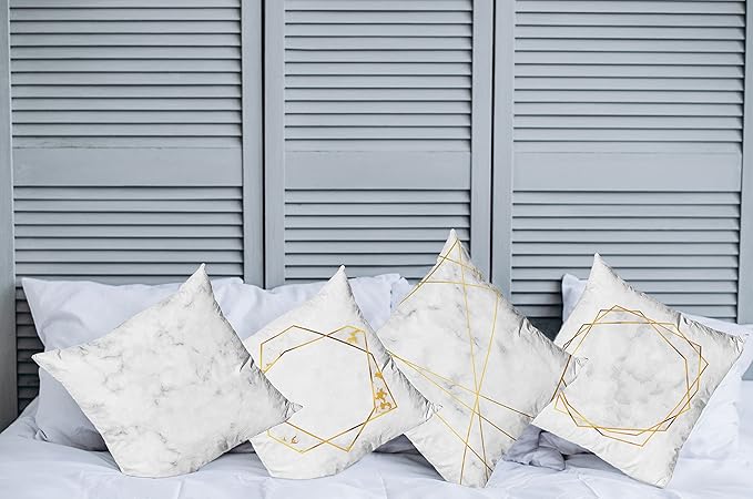 Ambesonne Marble Throw Pillow Cushion Case Pack of 4, Modern Design Illustration of Geometric Golden Yellow Tone Lines Shapes, Modern Accent Double-Sided Digital Printing, 18", Grey Mustard