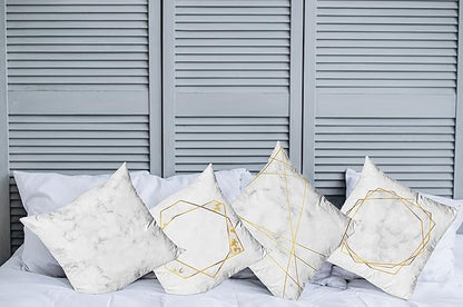 Ambesonne Marble Throw Pillow Cushion Case Pack of 4, Modern Design Illustration of Geometric Golden Yellow Tone Lines Shapes, Modern Accent Double-Sided Digital Printing, 18", Grey Mustard