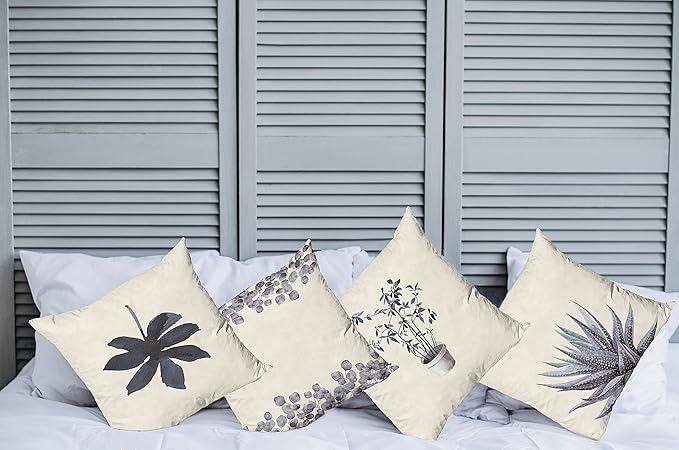 Ambesonne Botanical Throw Pillow Cushion Case Pack of 4, Minimalist Watercolor Painting Leaves Agave Branches Plant in a Pot, Modern Accent Double-Sided Digital Printing, 18", Purpleblue and Dimgray