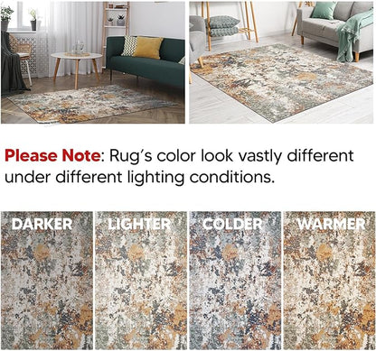 Keen Home Design Area Rugs - 5ft Round Non-Shedding, Abstract Rugs for Kitchen, Living Room, Bedroom, Dining Room, Entryway - Size: 5'3" Square, Multi