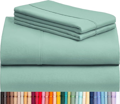LuxClub 4 PC King Sheet Set, Breathable Luxury Bed Sheets, Deep Pockets Wrinkle Free Cooling Sheets Machine Washable Hotel Bedding Silky Soft - Light Teal King