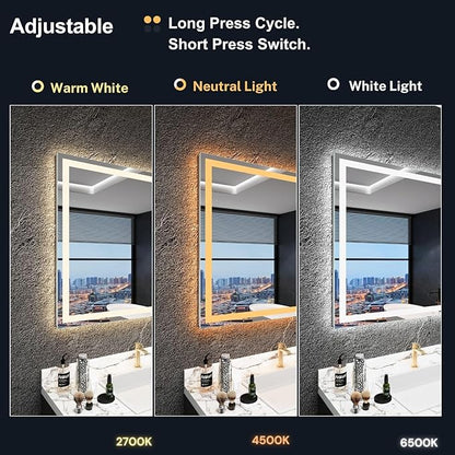 LED Bathroom Mirror with Lights 40"x 38", Front Lit and Backlit Mirror,Stepless Dimmable,Anti-Fog, Shatter-Proof, Memory, Lighted Vanity Mirror for Wall (Horizontal/Vertical)